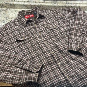 Wrangler Mens ButtonUp Insulated Flannel Shirt Quilt Lined Jacket Black Plaid XL